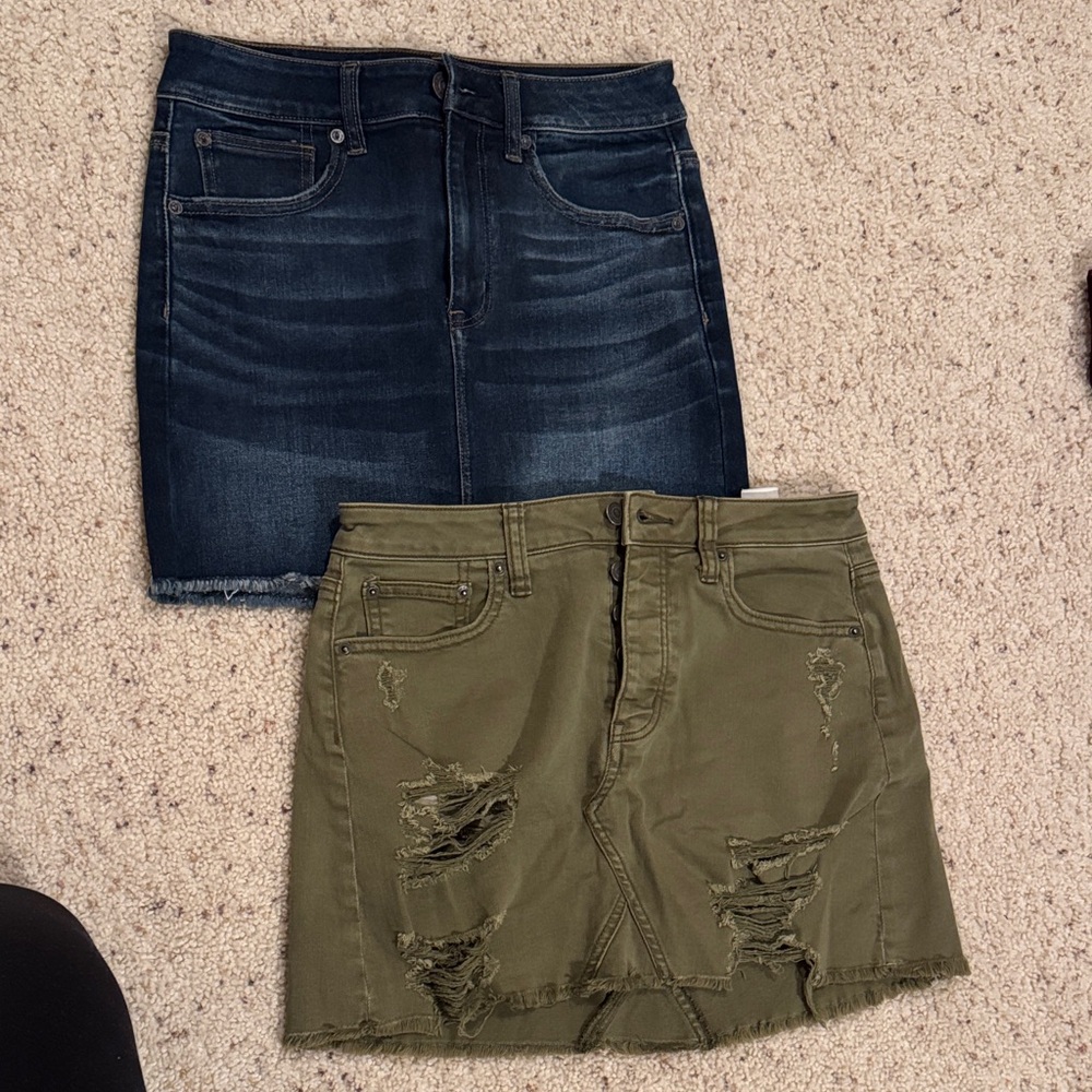 American Eagle Outfitters Denim and Olive Mini Skirt Set